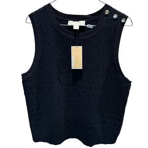 NWT Michael Kors Women’s Sz Sm & Med Black Sweater Vest Gold Logo Buttons K626